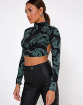 Motel Rocks Quelia Top En Dragón Flor Negro Y Menta (MR13) - £16.58 GBP