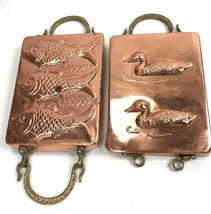 Vtg Copper Mold Duck Fish Farm House Wall Hanging lot of 2 brass handle - $29.65