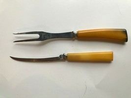 2 Vintage Bakelite or Plastic Utensils Meat Fork &amp; Curved Knife - $15.99