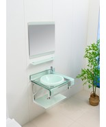 24&quot; WHITE Tempered Glass Bathroom Vanity Floating Sink-top backsplash Mi... - $435.70