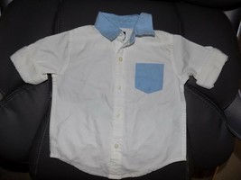 Janie And Jack White/Blue LS Button-up Shirt Size 12/18 Months Boy&#39;s EUC - £15.61 GBP