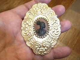 (CA10-23) Rare African American Lady Brown + Black Cameo Pin Pendant Jewelry - £24.88 GBP