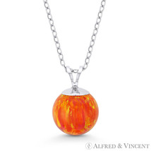 Orange &amp; Red Fire Opal Ball Solitaire Pendant &amp; Chain Necklace in 14k White Gold - £35.85 GBP+