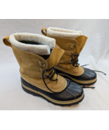Sorel Caribou Lace-Up Mid Calf Waterproof Leather Lined Tan &amp; Brown Boot... - $79.19
