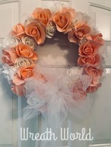 Peach Wedding Wreath Elegant With Peach Roses Wedding New Handmade - £35.24 GBP
