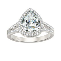 Halo Oval Pear Tear Drop Shape Promise Engagement Rings for Women AAAAA CZ Simul - £47.15 GBP