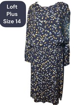 Womens Loft Plus Floral Tiered Blouson Dress 100% Rayon Navy Size 14 - £12.27 GBP