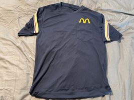 McDonald’s Uniform Shirt S Navy Crew Tee Pocket Logo Striped Sleeves Pol... - €10,98 EUR