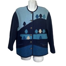 Geiger Collection Austria blue winter pine tree Wool cardigan Jacket siz... - £54.75 GBP