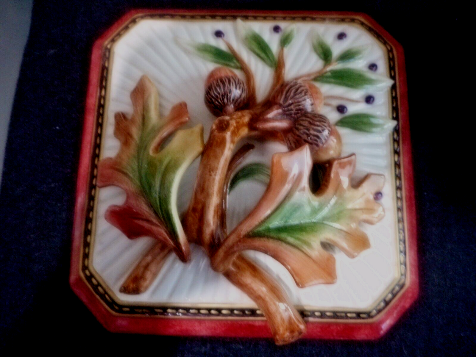 Fitz & Floyd Classic Equestrian Collection Acorns Christmas 6" Square candy dish - $34.53