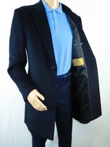 Men 100% Soft Wool 3/4 Length Winter Top Coat Cashmere Feel  #Til-71 Navy Blue image 7