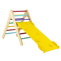 3-in-1 Wooden Climbing Triangle Set Triangle Climber with Ramp-Multicolo... - $105.89