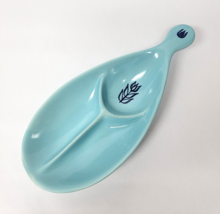 Cronin Blue Tulip Divided Dish Vintage Ceramic MCM 13&quot; Teardrop Shape Dish - $7.92