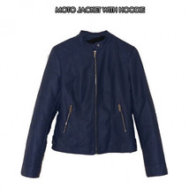 Feicui Moto Jacket with Hoodie and removable lining Blue - Small - £28.15 GBP