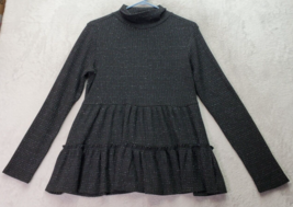 LC Lauren Conrad Blouse Top Womens Medium Black Metallic Long Sleeve Turtleneck - £14.78 GBP