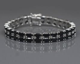 Natural Black Onyx Tennis Bracelet, Oval Shape Charm Bracelet, Gift For Her - £126.67 GBP