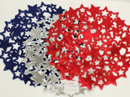Patriotic 4th of July Memorial Vinyl Cut Out Stars Blue Red Placemats 6pc - £26.37 GBP