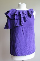 Ali Ro 4 Purple 100% Silk Sleeveless Ruffle Shoulder Tank Top Blouse - £17.95 GBP