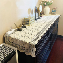 Vintage Lace Tablecloth Rectangle Table Crochet Lace Covers 23&quot;x47&quot; Floral - £19.77 GBP