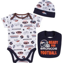 NFL Denver Broncos Ready For Football Bodysuit Cap Bib Set Size 3-6 M by Gerber - £23.78 GBP