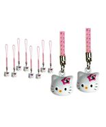 10 HELLO KITTY BRASS BELL CHARMS Pink White Craft Mobile Cell Phone Stra... - €16,24 EUR
