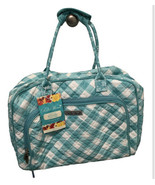 Pioneer Woman Weekender Bag Charming Check Teal &amp; White Quilted Travel Tote - £35.05 GBP