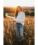 Women Sweater Black Tape Mock-Neck Sweater Size Small Ivory - $23.26