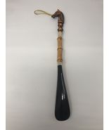 VINTAGE JAPAN Wood HORSE HEAD SHOE HORN EXCELLENT GOLDEN BROWN W/ Plasti... - $29.47 CAD