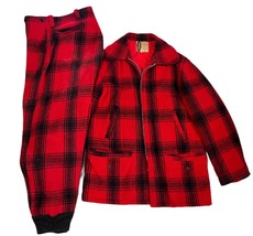 Authentic VTG 60s Penneys Wool Mackinaw Jacket &amp; Pants Red Buffalo Plaid... - $172.21