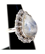 925 Sterling Fine Silver Rainbow Moonstone Gemstone Ring Women Fest Gift... - £34.91 GBP