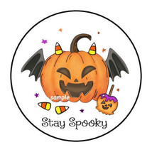 30 Halloween Envelope Seals Labels Stickers 1.5&quot; Round Cute Bat Pumpkin Candy - £6.00 GBP