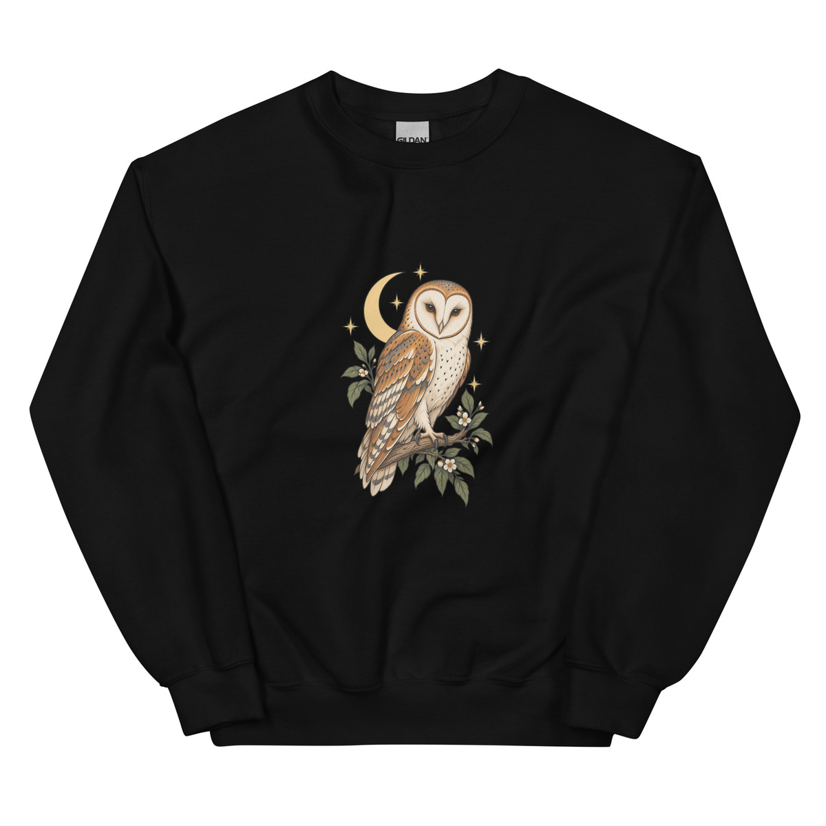 Barn Owl Moon Sweatshirt - Stargazing Bird Lover Gift - Black M-XL