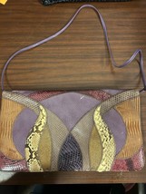 Vintage Snakeskin Purple Patchwork Clutch 3Part Button Handbag with Hidd... - $64.35