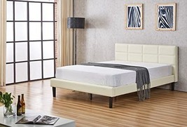 Shuffler Modern Faux Leather Upholstered Platform Bed, Queen, White, By - £213.77 GBP