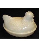 Vintage 1940s Hazel Atlas Hen On Nest Opalescent Milk Glass Blue Tint Di... - $272.32 MXN