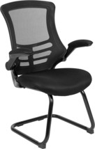 Flash Furniture Black Mesh Sled Base Side Reception Chair with Flip-Up Arms - £159.48 GBP