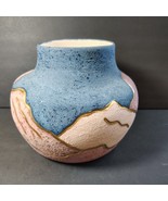 Vintage 90&#39;s Southwest Art Pottery Desert Vase Gold Inlay Hand Painted T... - $60.16 CAD