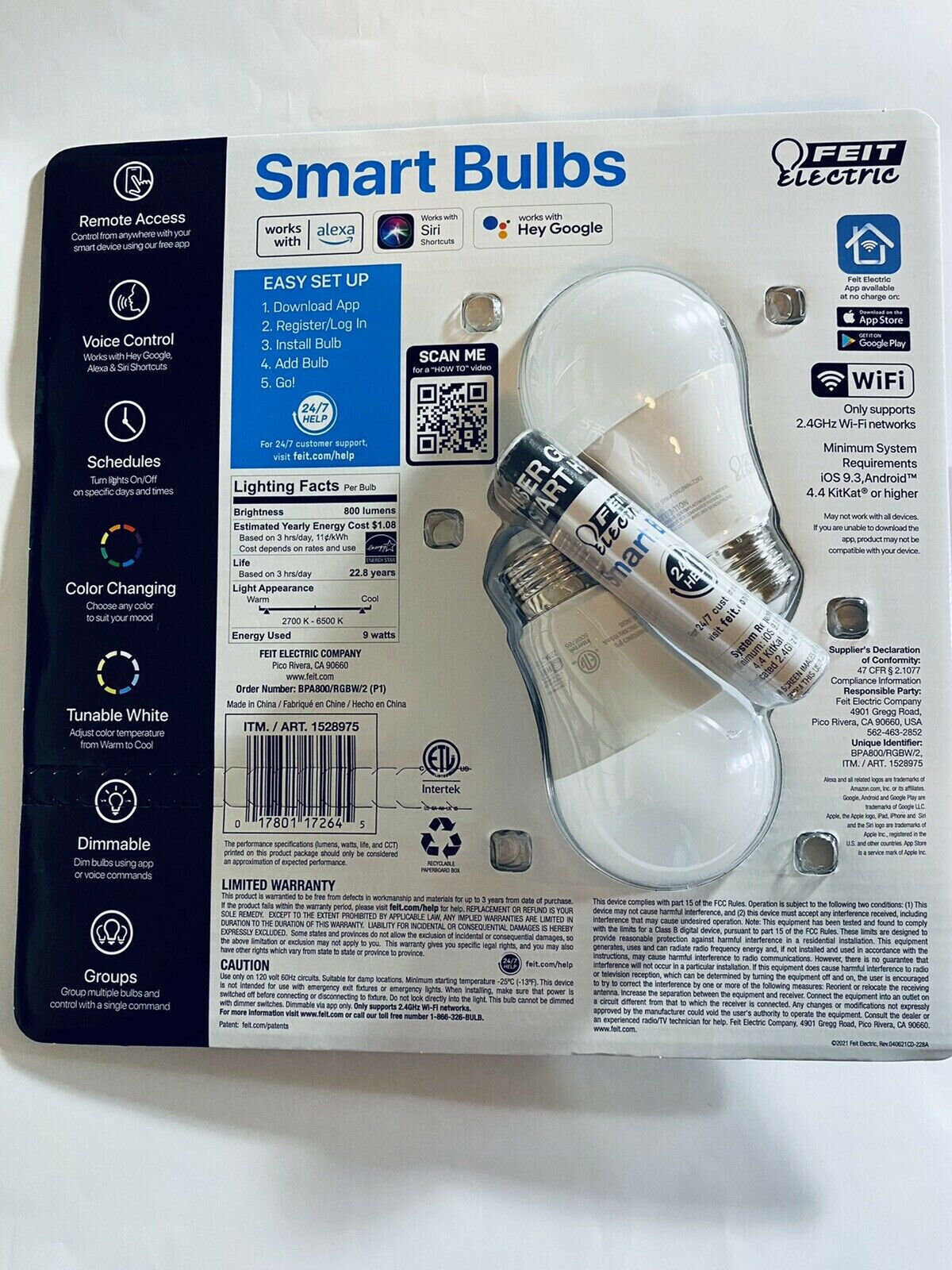 FEIT Electric 2 Pack Color LED WIFI Smart Light Bulbs - $19.79