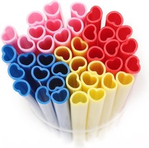 200 Pack Heart Shaped Hard Plastic Reusable Straws Individually Wrapped-4 Colors - £23.73 GBP
