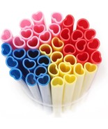 200 Pack Heart Shaped Hard Plastic Reusable Straws Individually Wrapped-... - £23.73 GBP
