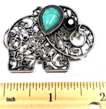 Vintage 1 &amp; 1/ 2&quot; Silver Color Openwork w/Turquoise ELEPHANT Brooch/Pendant - £12.93 GBP