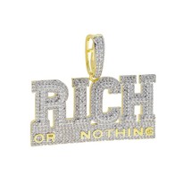 Iced Out Bling CZ Letter Rich Pendant Necklace Zirconia Two Tone Color Or Nothin - £22.64 GBP