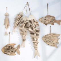Mediterranean style wooden fish kebabs, fish bone pendants, creative fis... - $74.70