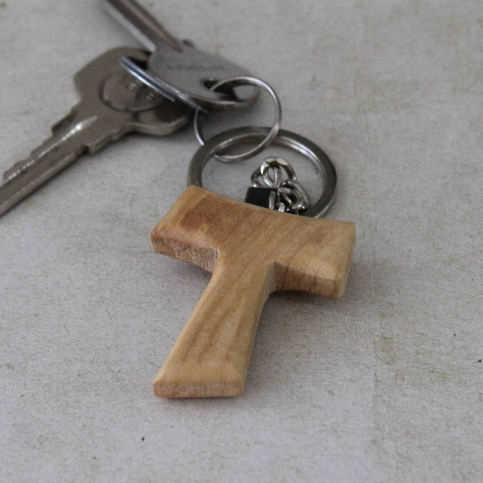 Primary image for Handmade Tau Cross Keychain, Olive Wood Christian Keychain, Made in Jerusalem Ho