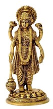 Standing Lord Vishnu God Handmade Brass Idol for Mandir Puja ,Vastu Dosh 7&quot; - £61.85 GBP