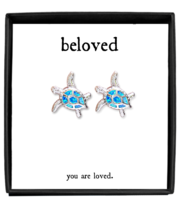 Beloved You Are Loved Opal Sea Turtle Earring Sterling Silver Jewelry Gift Her - £40.72 GBP