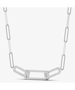 14K Solid White Gold Diamond Necklace, Paperclip Pendant Necklace, Paper... - $877.49