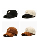 Embroidery Men Hats Winter White Brown Lambswool Baseball Caps - $12.00