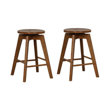 2 Set of 24.5 Inch Counter Height Bar Stool with Rubber Wood Frame - Color: Bro - £129.74 GBP
