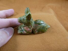 (Y-DOG-LD-715) green orange Anubis Egyptian Dog gemstone carving figurin... - $19.74